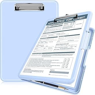 ANZNKU Clipboard with Storage 13.3x9.6 inches, Storage Clipboard Heavy Duty, Plastic Clipboard with Side Opening, Nursing Clipboard Foldable, Letter Size Smooth Writing for Work, Study(Light Blue)