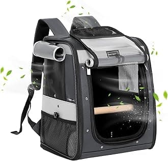 Petsfit Bird Travel Carrier with Anti-Pecking Band, Medium Size with 2 Level Height to Adjust Standing Perch and Shade Cover Grey