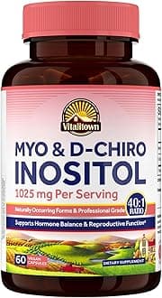 Vitalitown Inositol Supplement for Women, Myo-Inositol & D-Chiro Inositol, Ideal 40:1 Ratio, Hormone Balance & Healthy Ovarian Support for Women, Vitamin B8, Vegan, 60 Capsules, No Gluten