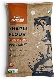 Two Brothers Organic Farms - Khapli Wheat Flour (1kg) | Low-Gluten Wheat Flour | High Dietary Fiber for Easy Digestion | Stoneground Emmer | Khapli Atta | India's Only Certified Glyphosate Free Atta