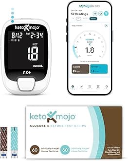 GK+ Glucose & Ketone Testing Kit with 140 Test Strips – Advanced Bluetooth Meter with Free App for Ketosis Diabetes & Metabolic Support – Includes 70 Glucose + 70 Ketone Strips