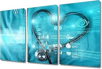 TUMOVO Stethoscope Poster Wall Decor 3 Piece Poster Clinical Laboratory Art Prints Wall Decor Living Room Medical House Decor Stretched and Framed Ready to Hang (36" Wx24 H)