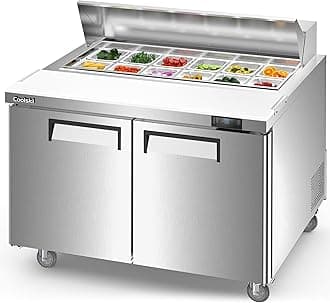 Coolski Commercial Sandwich Salad Prep Table, 48 Inch Commercial Refrigerator with 2 Doors 12 Pans, Prep Station Fridge for Restaurant Bars Shops, ETL NSF Approved