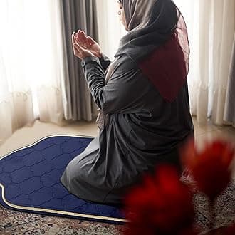 Muslim Prayer Rug with Tasbih Prayer Beads, Soft Memory Foam Prayer Matt Islam, Padded Islamic Prayer Mat Thick for Men and Women, Janamaz, Sajadah (25.6" x 43.3", Navy Blue)