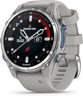 Garmin Descent Mk3 Dive Computer and Multisport Smartwatch with AMOLED Display with Advanced Dive Modes and GPS Navigation (43mm, Stainless Steel with Fog Gray Silicone Band)