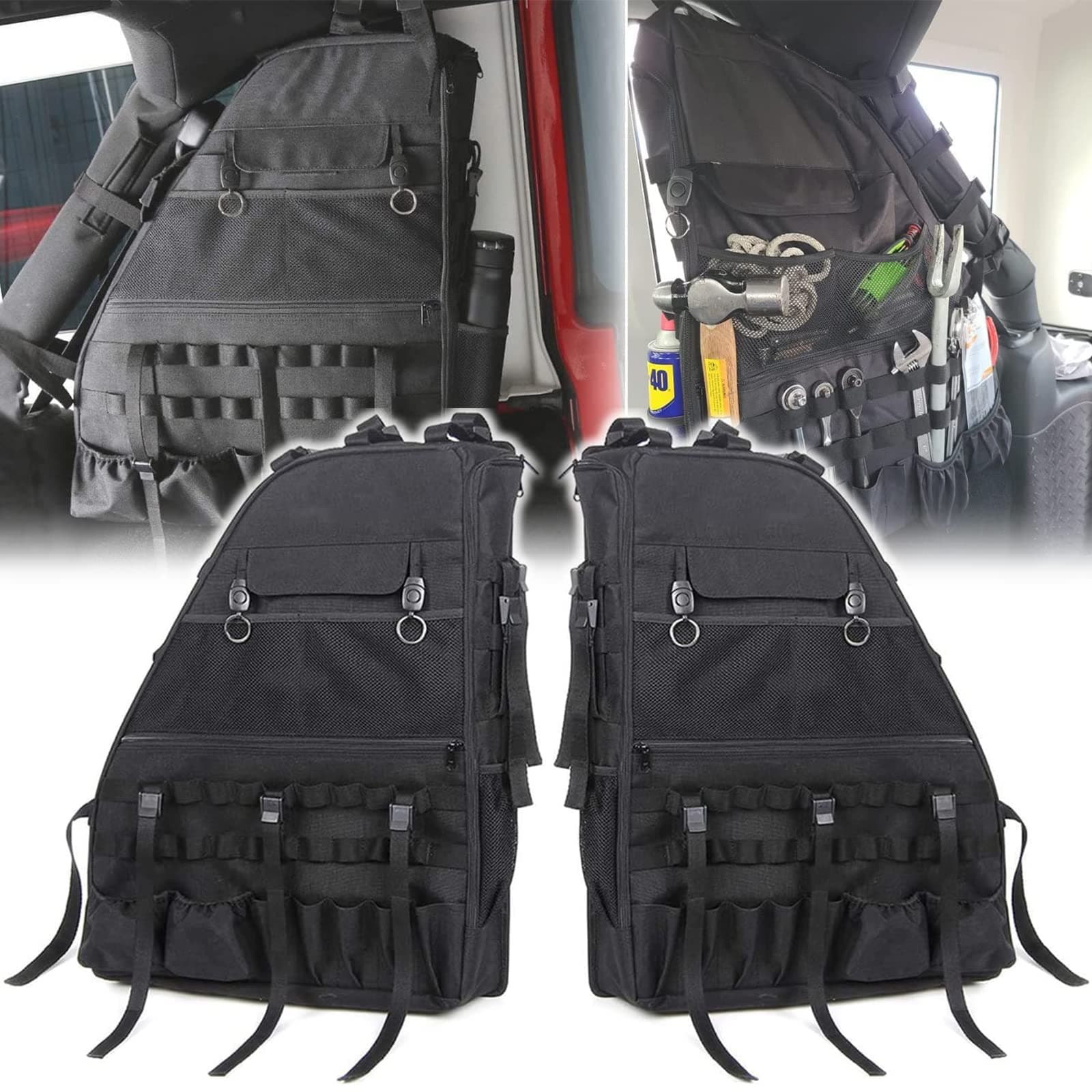 Roll Bar Storage Bag Cargo Cage with Multi-Pockets for 2007~2022 Jeep Wrangler JK TJ JL & Unlimited 4 Doors Organizers Saddlebag Holder Bags Tool Kits (Pack of 2)