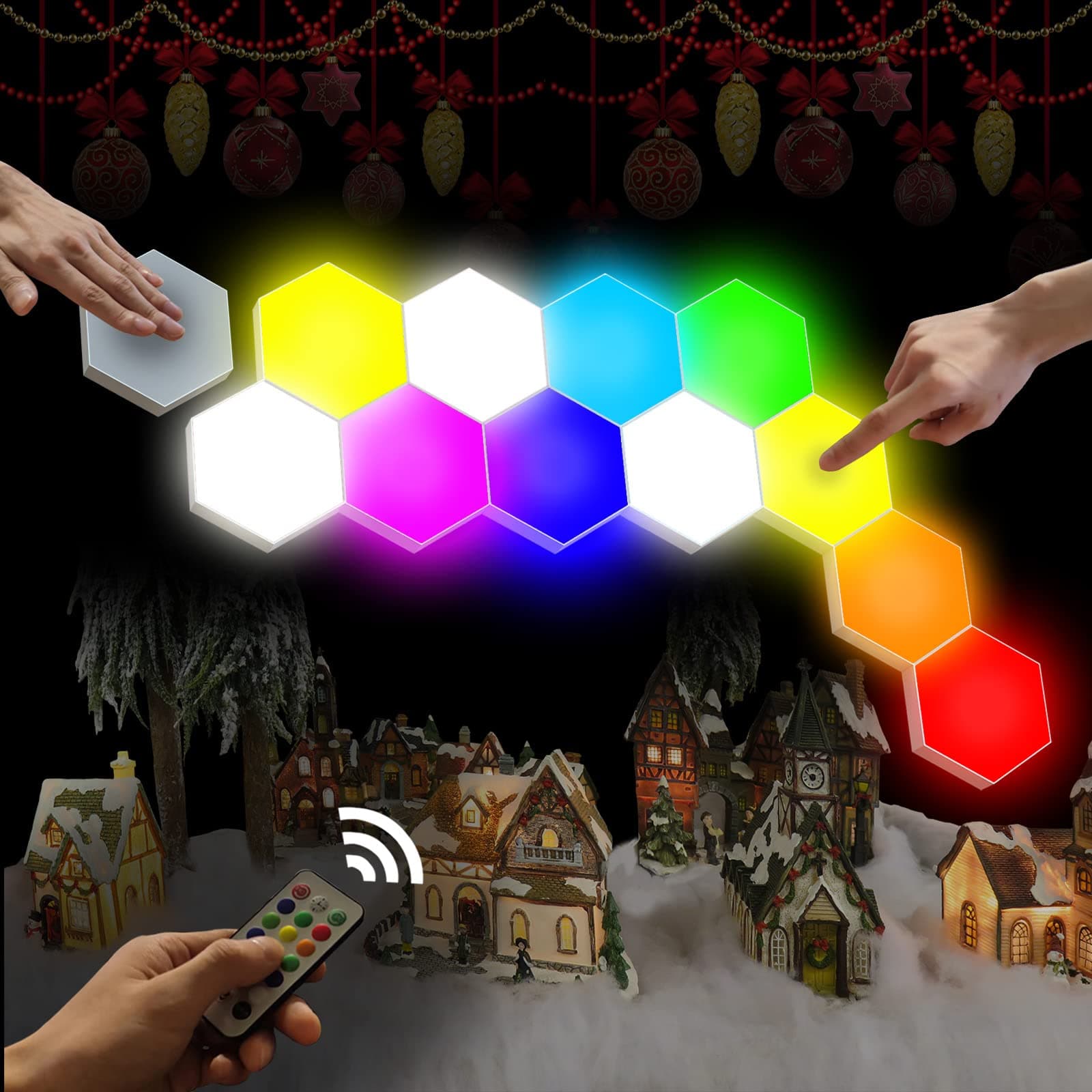 Hexagonal Wall Light Modular Touch Sensitive Lights Creative Geometry Assembly LED Hexagon Lights Suitable for Iving Room,Bedrooms,DIY Lovers, Gifts (6 Pack)
