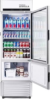 PremiumLevella PRFIM1256DX Single Glass Door Merchandiser Refrigerator-Freezer with Automatic Ice Maker Display Beverage Cooler-12.5 cu ft-Silver