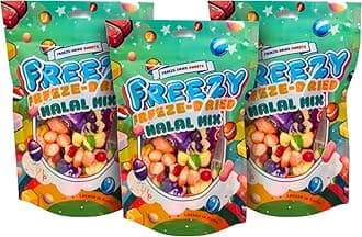 Freezy Freeze Dried Candy Bundle, Halal Mix (Pack of 3) 360 gms, Sour American Sweet, Freezed Dried Refresher Sweets, Fruit Salad & Vimto Bar