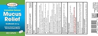 HEALTH LFE Mucus Relief Guaifenesin Caplets 400 mg, Immediate Release Fast Acting Expectorant, Thin and Loosens Mucus, Relieves Chest Congestion, Cough, Cold and Flu (Medium, 200 Count)