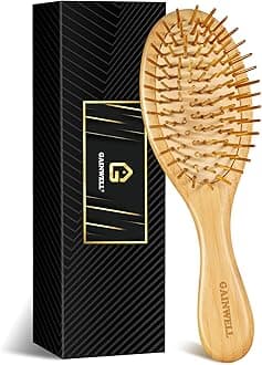 GAINWELL Hair Brush for Hair Growth, Bamboo Bristles Detangling Wooden Paddle Hair Brush for Massaging Scalp, All Hair Types Women Men Kids, Ergonomic Handle, Pointed Bristle