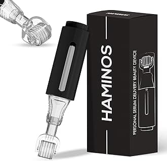 HAMINOS Derma roller 0.25 mm with Reservoir for Hair, Beard, Skin, Lips, Wrinkles, Stretch Marks, Hyperpigmentation INSTANT SERUM APPLICATION, 105 Titanium Needles