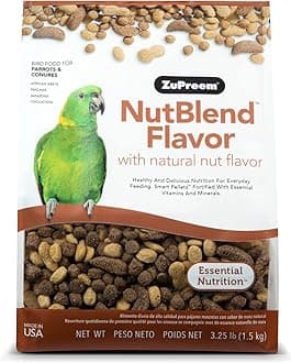 ZuPreem NutBlend Bird Food, Bird Feed Pellets for Parrots, Conures, Caiques, African Greys, Eclectus, & Small Cockatoos, Parrot Food, Conure Feed, Made in USA, (Medium/Large, 3.25 lb)