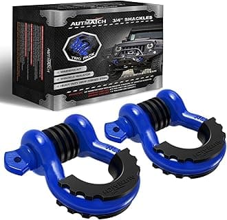 AUTMATCH D Ring Shackle 3/4" Shackles (2 Pack) 41,887Ibs Break Strength - Clevis Shackle with 7/8" Screw Pin and Shackle Isolator Washers Kit for Tow Strap Winch Off Road Vehicle Recovery, Blue