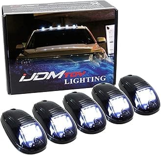 iJDMTOY 5pcs White LED Cab Roof Top Marker Running Lights For Truck SUV 4x4 (Black Smoked Lens Lamps)