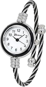 Collections Women's Cuff Watch - Round Analog Display Arabic Numbers 23mm Case Wire Bracelet Watch for Women Elegant Cable Cuff Bangle Wrist Watch