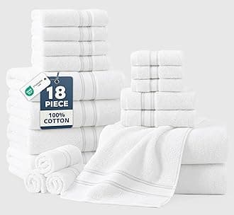 LANE LINEN Towel Set of 18 – 100% Ring-Spun Cotton, Zero Twist, 6 Large Bath ...