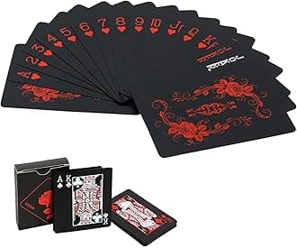 Joyoldelf Waterproof Playing Cards with Rose Pattern & Flower Backing - Cool Black PVC Flexible Classic Magic Poker Tricks Tool