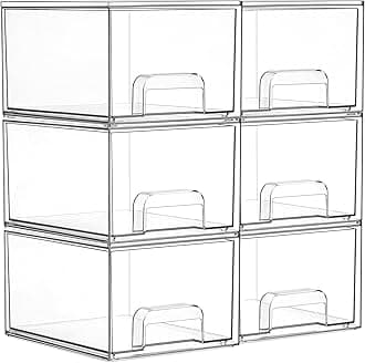 Vtopmart 6 Pack Small Clear Stackable Storage Drawers,Acrylic Bathroom Makeup Organizer,Plastic Storage Bins For Vanity, Undersink, Kitchen Cabinets, Pantry, Home Organization