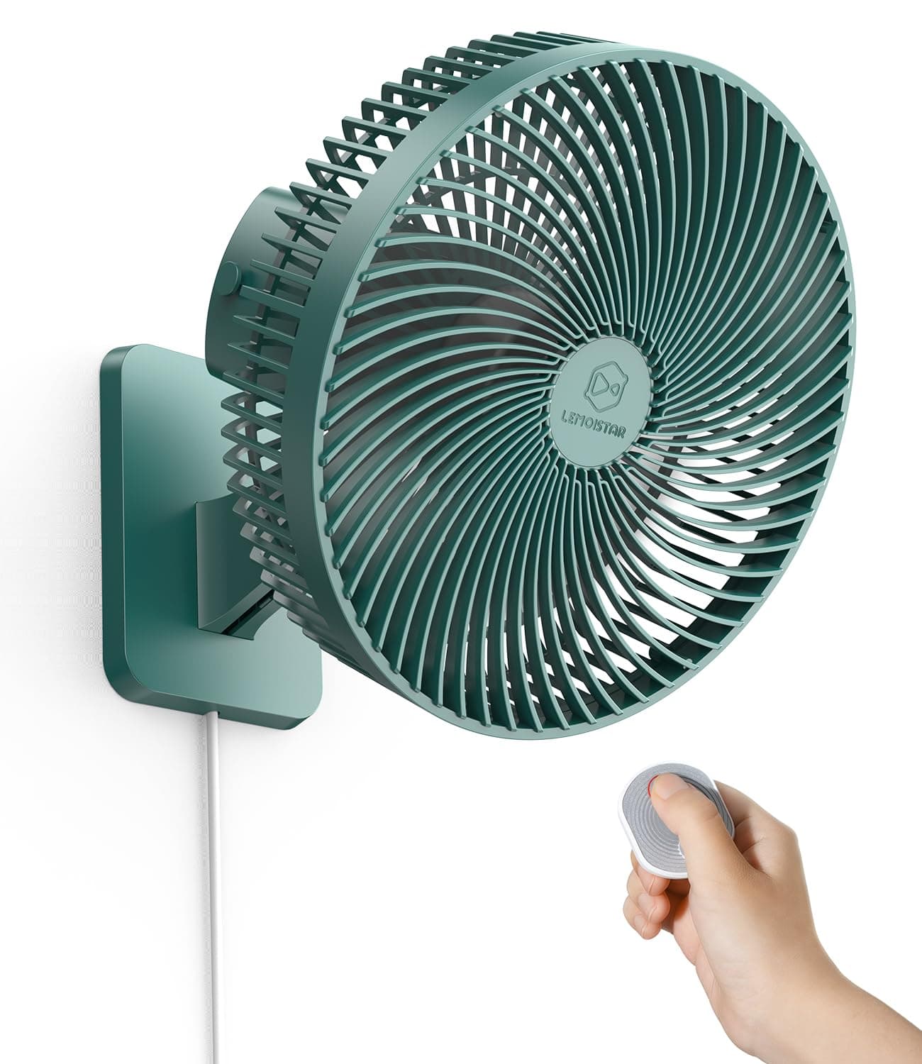 LEMOISTAR 10 Inch Wall Mounted Fan with Remote Control, 90° Oscillating, 4 Speeds, 4 Timer, Adjustable Tilt, 70 Inch Cord, Quiet, for Bedroom Garage RV Office Home Patio-Green
