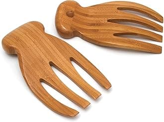 Lipper International 802 Bamboo Wood Salad Hands With Knob Handles, 4" x 7.5" x 1.75", One Pair