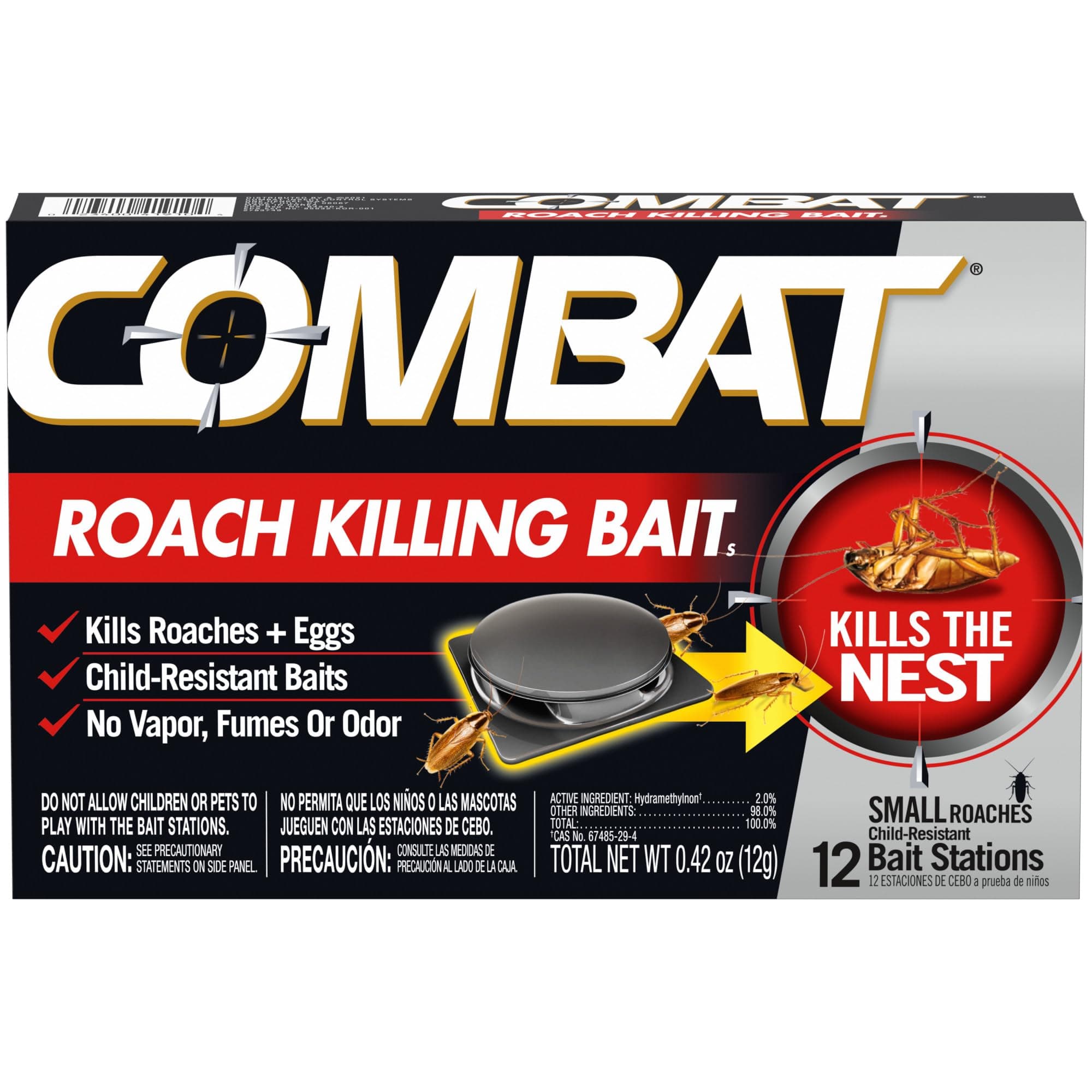 Roach Killing Bait Stations for Small Roaches, Kills Roaches and Eggs, 12 Count