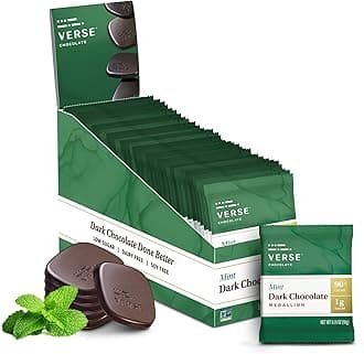 Verse Chocolate Mint 90% Dark Chocolate Squares - Only 1g Cane Sugar - Creamy Dark Cocoa - Individually Wrapped Chocolates (30 Count)