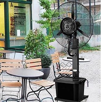 Oscillating Outdoor Patio Misting Fan, Powerful Industrial Grade Cooling Pedestal Fan, Heavy Duty with Wheel Easy Moving, 42L Water Tank