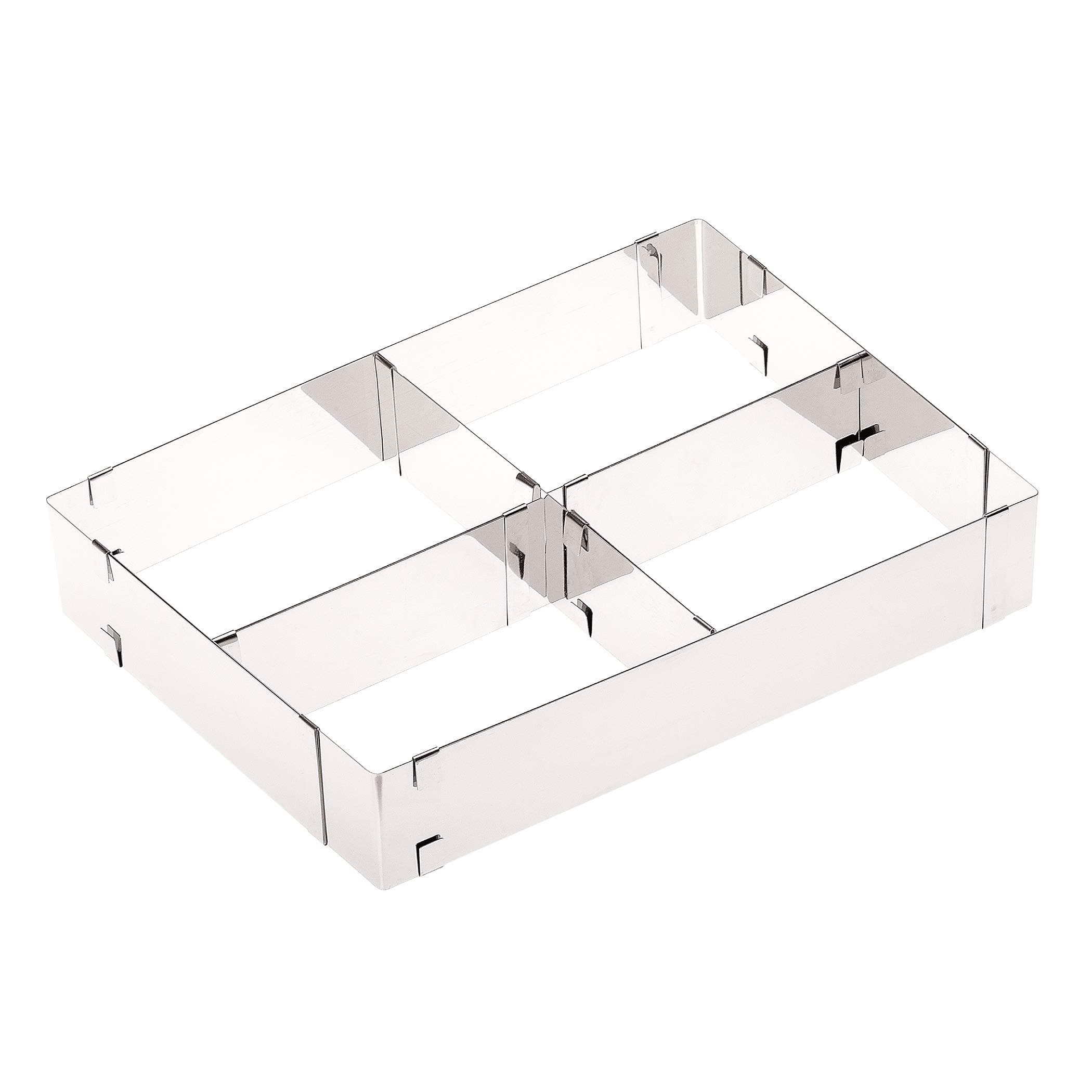 BAKING MOULD Vario rectangular with 2 dividers by 4smile – Made in Germany | CAKE TIN adjustable | bakeware for baking and decorating all cakes and pastries 5 cm high | with no / one / two separators ǀ stainless steel 100 % rust-free