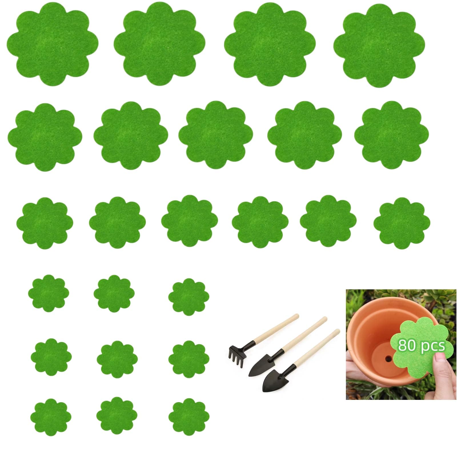 80 Pcs Upgraded Flower Pot Hole Mesh Pad with Tools, 2/3/4/5 inch Non-Woven Fabric Flower Shape Bonsai Mesh Bottom Soil Mat Prevent Soil Loss Anti, Plant Pot Liner Minimize Root Rot (Green)