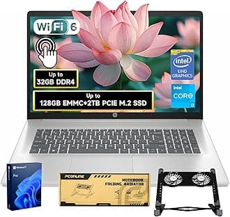 17.3" Touchscreen Laptop, Intel Core i3 CPU, Win 11 Pro w/Office 365 for The Web, 16GB RAM, 128GB eMMC + 1TB SSD, Numeric Keypad, Wi-Fi 6, Silver, Bundle with PCO Notebook Fold Radiator, Cooler