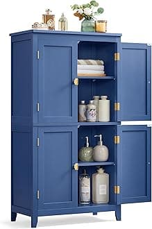 Floor Storage Cabinet, Freestanding Storage Unit with 4 Doors, Adjustable Shelves, 11.8 x 23.6 x 43.3 Inches, for Entryway, Bathroom, Harbor Blue UBBC552Q01