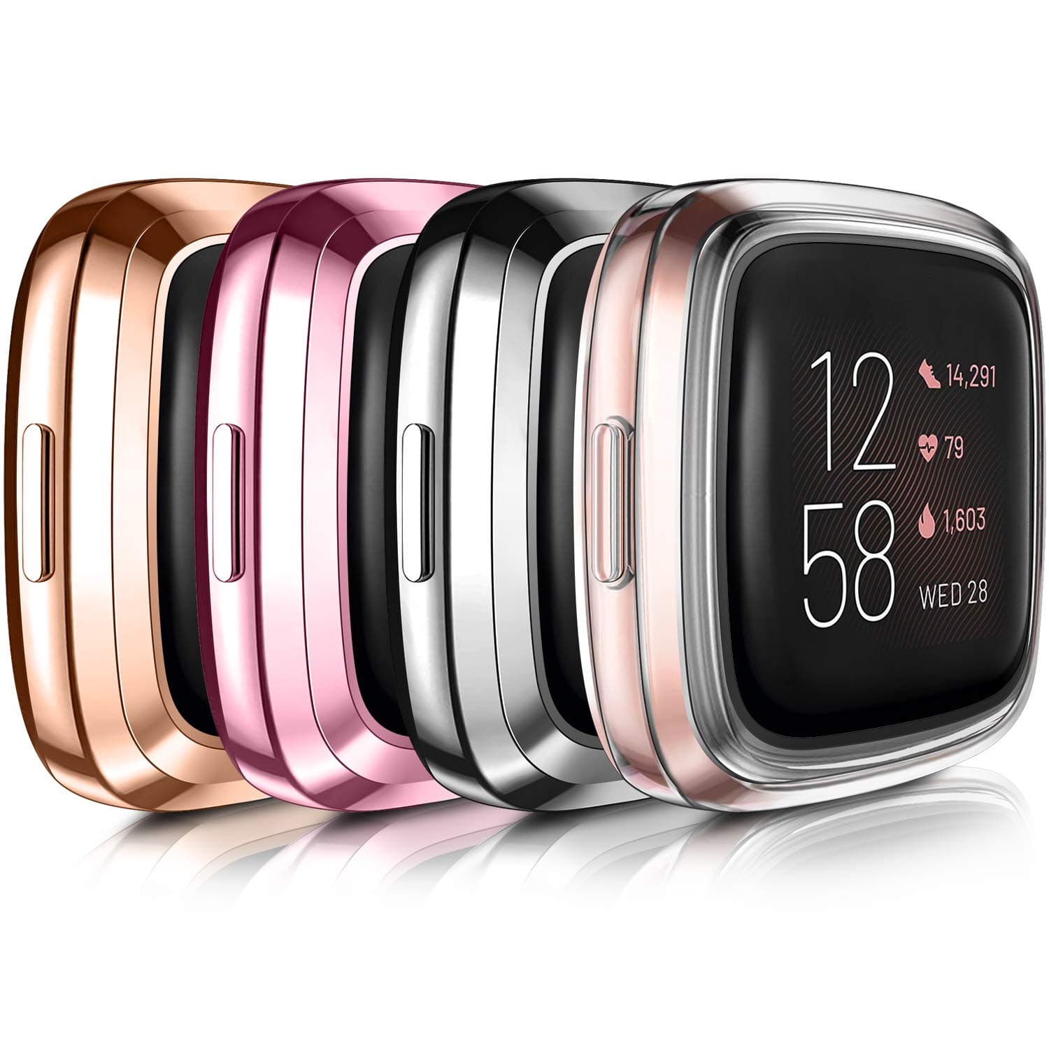 Case Compatible with Fitbit Versa 2 Screen Protector - All-Around Cover Anti-Scratch Bumper for Versa 2 Smartwatch (4 Pack (Rose Gold+Rose Pink+Charcoal+Clear))