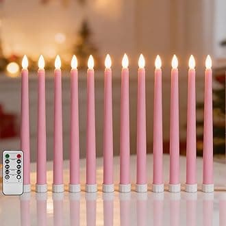 Pink Flameless Taper Candles with Remote, Flickering Battery LED Candlesticks Spring Home Decor Set of 12