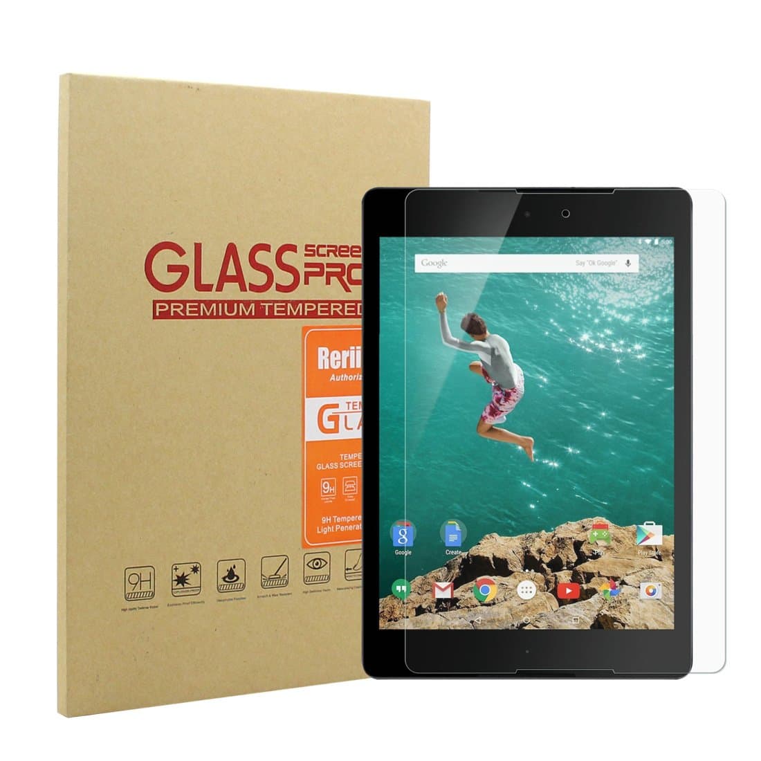 Google Nexus 9 Screen Protector - Rerii Tempered Glass Screen Protector for Google Nexus 9, 0.3mm Thickness, Real Tempered Glass