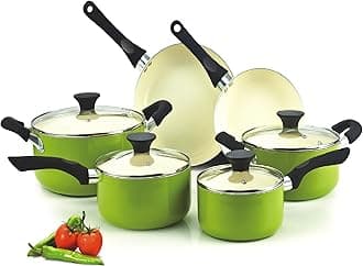 Cook N Home Piece Nonstick Ceramic Coating Cookware set 10-Piece Green NC-00358