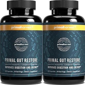 Primal Harvest2 Pack, Restoration For Gut Health, Primal Gut Restore With Postbiotics, Prebiotics And Probiotics For Women And Men, 60 Count - Digestion, Colon Cleaning, A