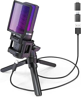 Gaming USB Microphone for PC,RGB Condenser Computer Mic with Tripod Stand,Quick Mute,Gain Control for Gaming,Streaming,Podcasting,Recording,ASMR,Cardioid Mic Kit for Laptop/PS4/PS5/Phone