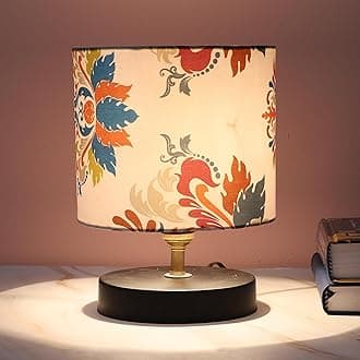 tu casa Black Metal Base with English Oak Print with Satin Shade Table Lamp for Home Decoration, Bedroom Living Room Lounge Office Festival Gifting Study Table H - 9" / No Blub