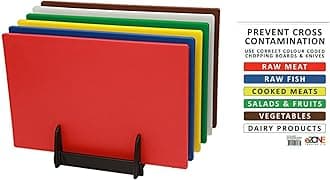6X Colour Coded Chopping Boards Set with Rack and Wall Chart