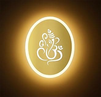 Ganpati LED Wall Light - Gold & Frosted Acrylic | 23cm | Warm White | Ideal for Temple, Living Room, Bedroom, Pooja Room, Mandir, Shops, Hotel (Oval - Ganesh - Gold)