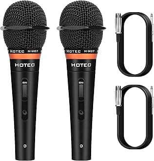 HOTEC Premium Vocal Dynamic Handheld Microphones with 19ft Detachable XLR Cable and ON/Off Switch (Metal Black),2 Pack