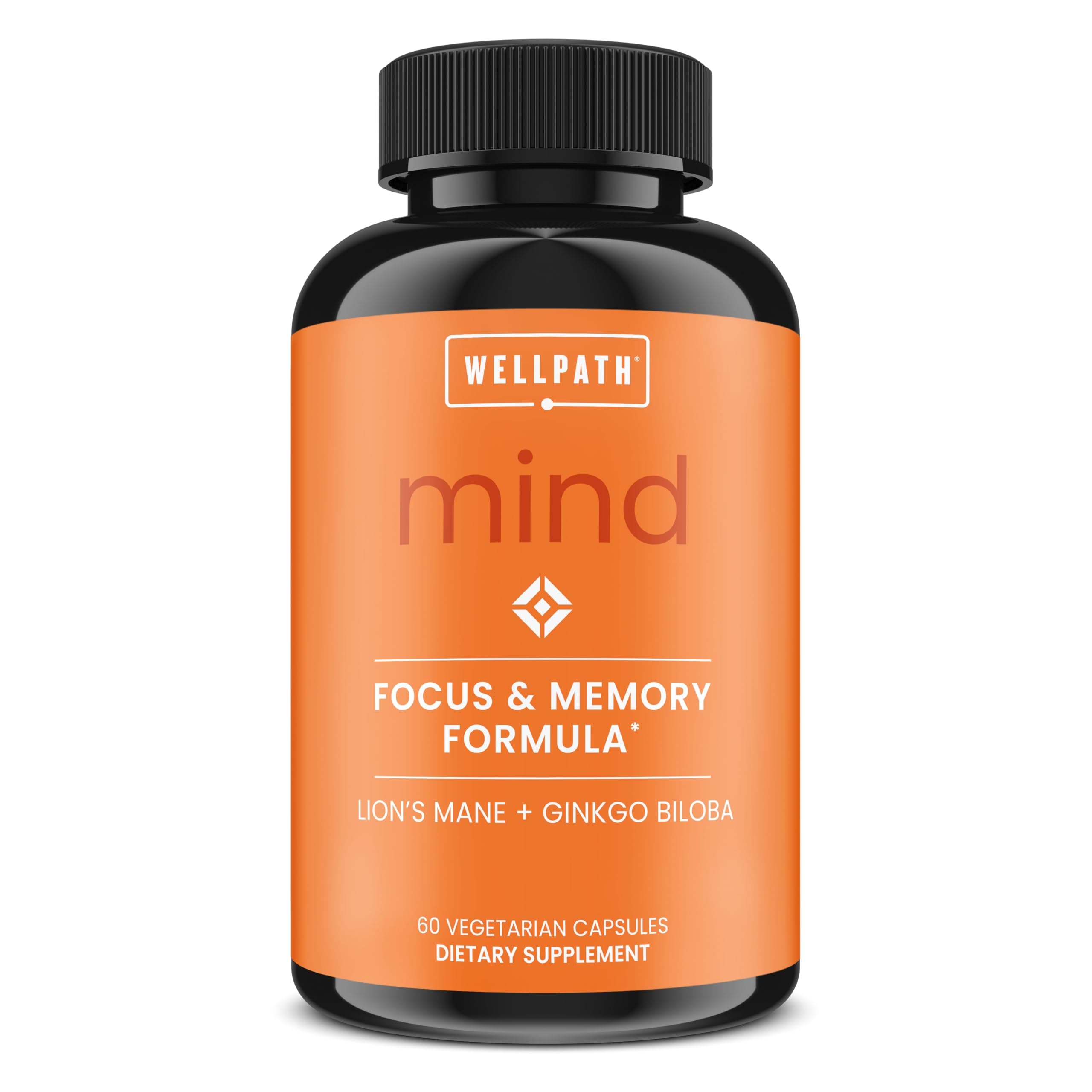 WellPath Mind Brain Supplement for Memory and Focus with Lion's Mane | Ginkgo Biloba and L-Theanine for Long Term Cognitive Support | Vegan, Non-GMO, 60 Ct