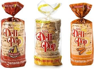 Kim’s Deli Pop Rice Cakes | Original, Whole Wheat, Cinnamon | Multigrain, Natural, Vegan | Sugar Free Korean Snack | Low Calorie, Low Fat | Variety 3 Pack |