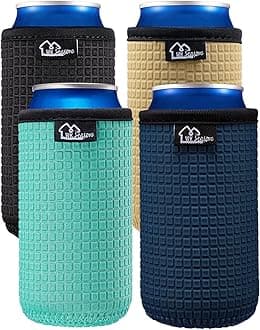 WK IEASON 16oz Standard Can Sleeves Insulators Standard Beer Can Covers 16OZ Neoprene Beer Bottle Sleeves Coolers Holder Non-slip Neoprene Can Coolier Sleeves 4PC Pack(Black/Cool Mint/Dark blue/Khaki)