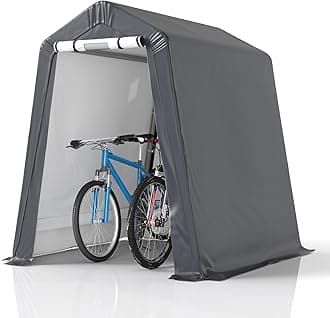 GARTOO 6' x 7' Storage Shelter - Outdoor Portable Shed with Roll-up Ventilated Windows, Heavy Duty Zipper Storage shed for Bike, ATV, Motorcycle Shelter, Gray
