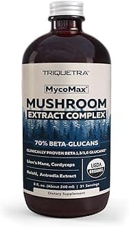 MycoMax Mushroom Complex - 70% Beta Glucans, Max Potency Mushroom Supplement, US Grown + Ultrasonic Extraction - Lions Mane, Cordyceps, Reishi & More - Promotes Cognition, Immunity, Energy - 8 oz.