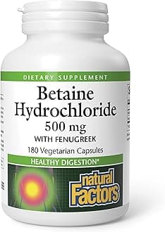 Betaine HCL 500 mg, Supports Healthy Digestion and a Healthy Microbiome, 180 capsules (180 servings)