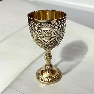 Morcomart Gold 1x Wine Chalice Goblet Communion Cup, Medieval Gothic Theme Whiskey Goblet Material Brass- Capicity- 8 oz Used for Ceremonial Purposes