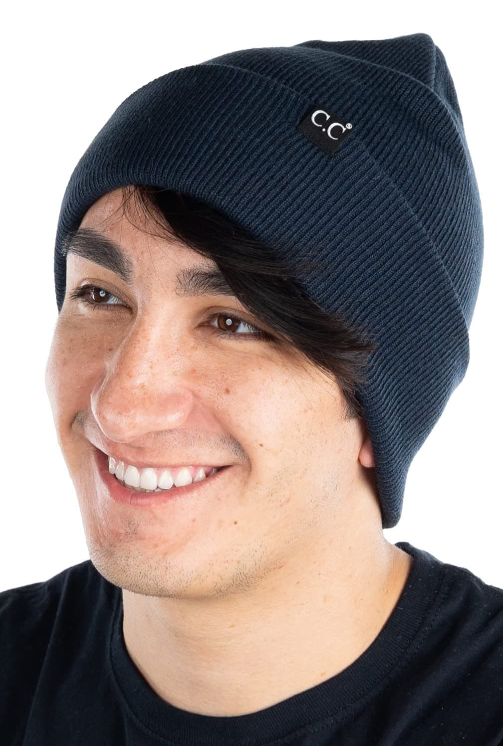 Funky Junque Mens Solid Cuff Knit Beanie Hat Stretch Acrylic Cap Thermal Warm Winter Ski Skater Hat for Men, Women, Unisex